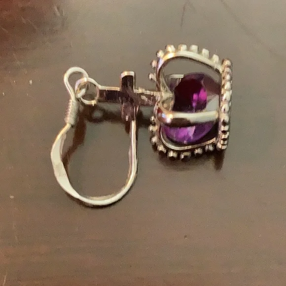 925 Silver Dangle Crown Earrings with Purple Jewels&Silver Toned CZ Bracelet - Picture 5 of 11
